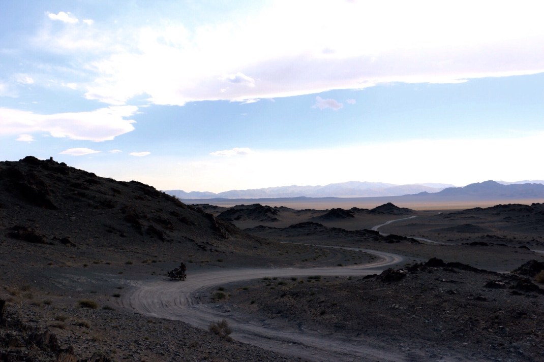 Cycling a desert track in Mongolia. Cycle tour of Mongolia | Crank and Cog.