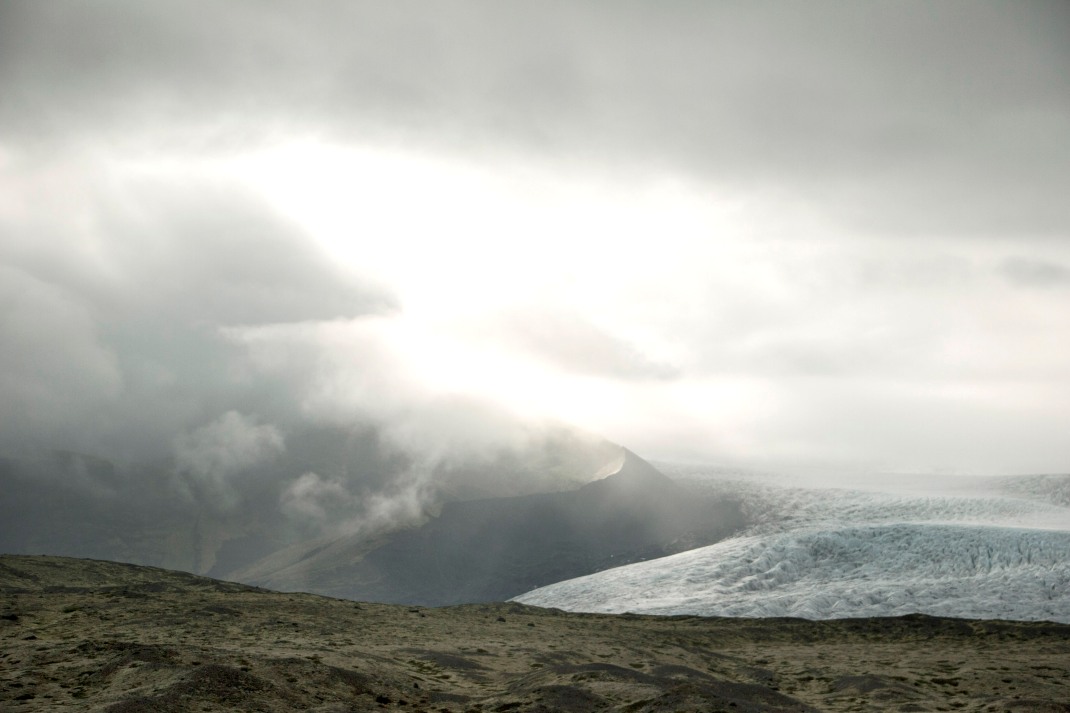 Stormy clouds over Vatnajokull glacier in Iceland | Crank & Cog cycle tour of Iceland.