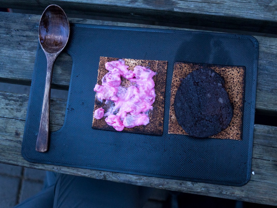 Sildarsalat (herring salad) and blodmör ( sheep blood sausage) on flat bread | Crank & Cog